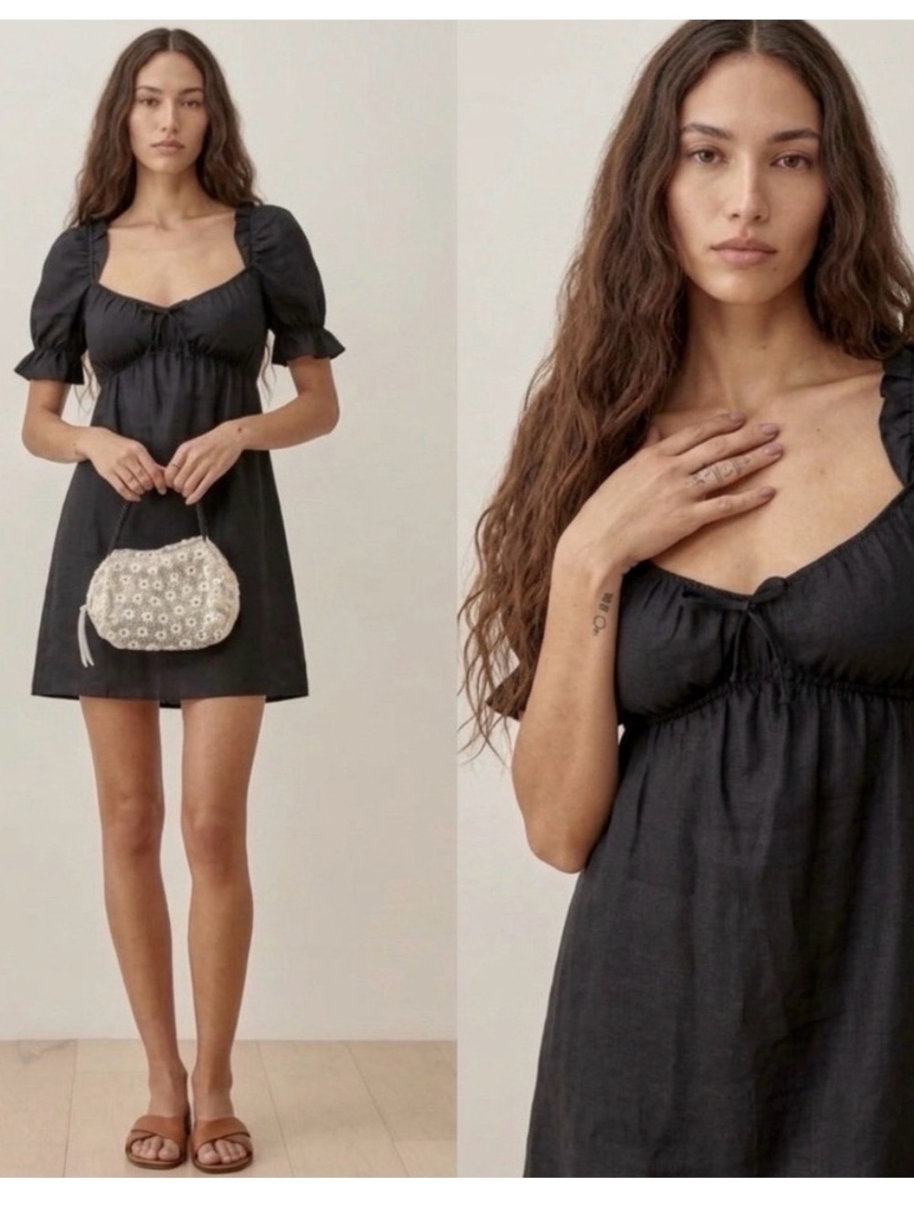 Reformation Channa Black Linen Dress